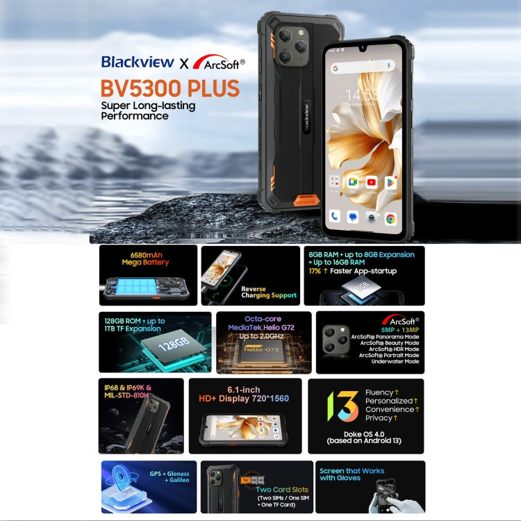 Blackview BV5300 Plus, IP68/IP69K/MIL-STD-810H, 6.1 inch Android 13 MediaTek Helio G72 Octa Core, Network: 4G, OTG Blackview BV5300 Plus, IP68/IP69K/MIL-STD-810H, 6.1 inch Android 13 MediaTek Helio G72 Octa Core, Network: 4G, OTG